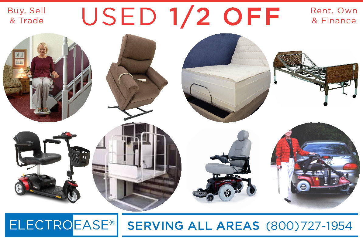 used electric adjustable  -  hospital beds, recycled lift chair  -  stair Lift, second mobility scooters  -  pride Jazzy  powerchair wheel chairs seconds