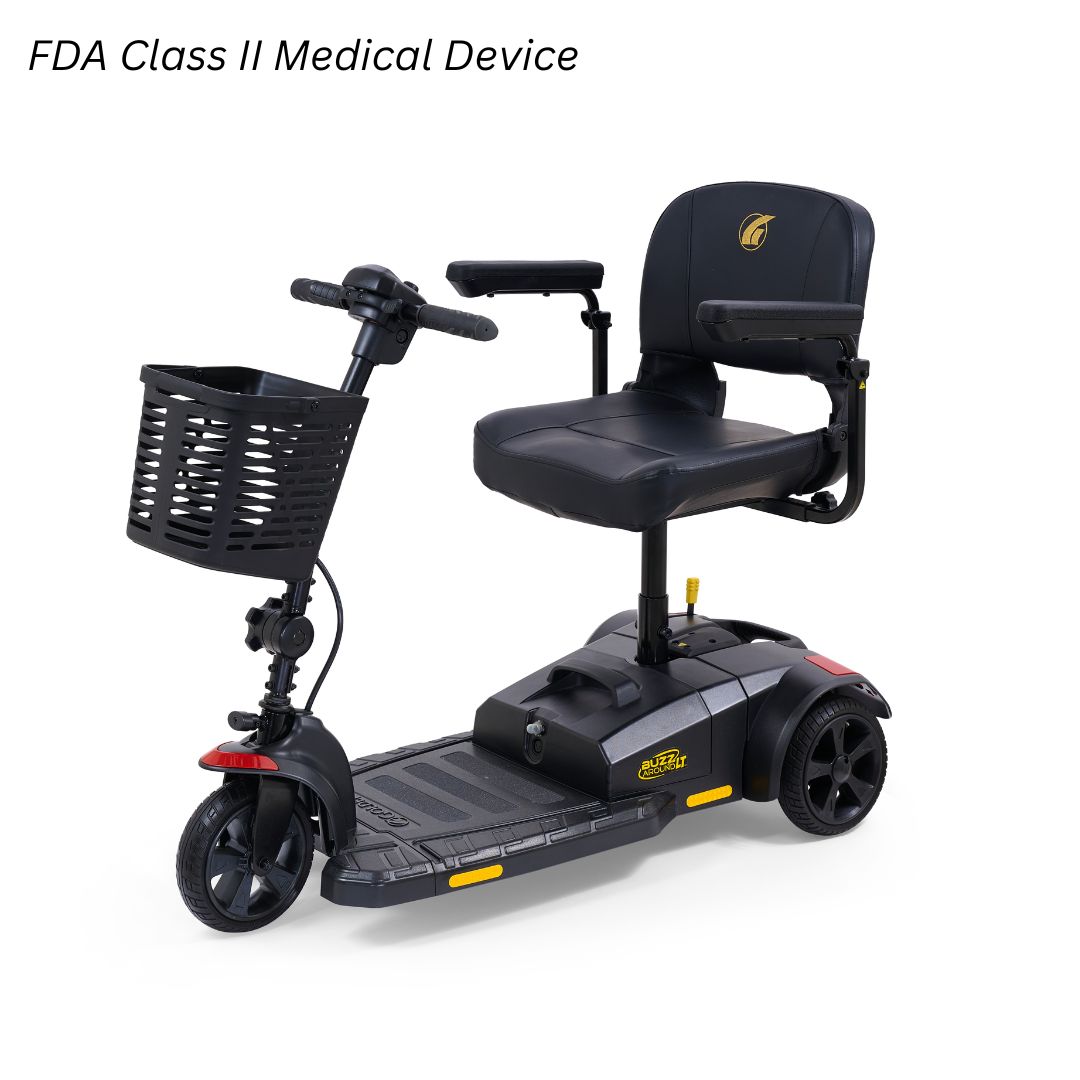 Golden Buzzaround LT 3-Wheel 3-wheel electric mobility scooter, model GB107, travel / portable scooter sold at Electropedic Mobility Scooter Superstore in Burbank CA and Phoenix AZ
