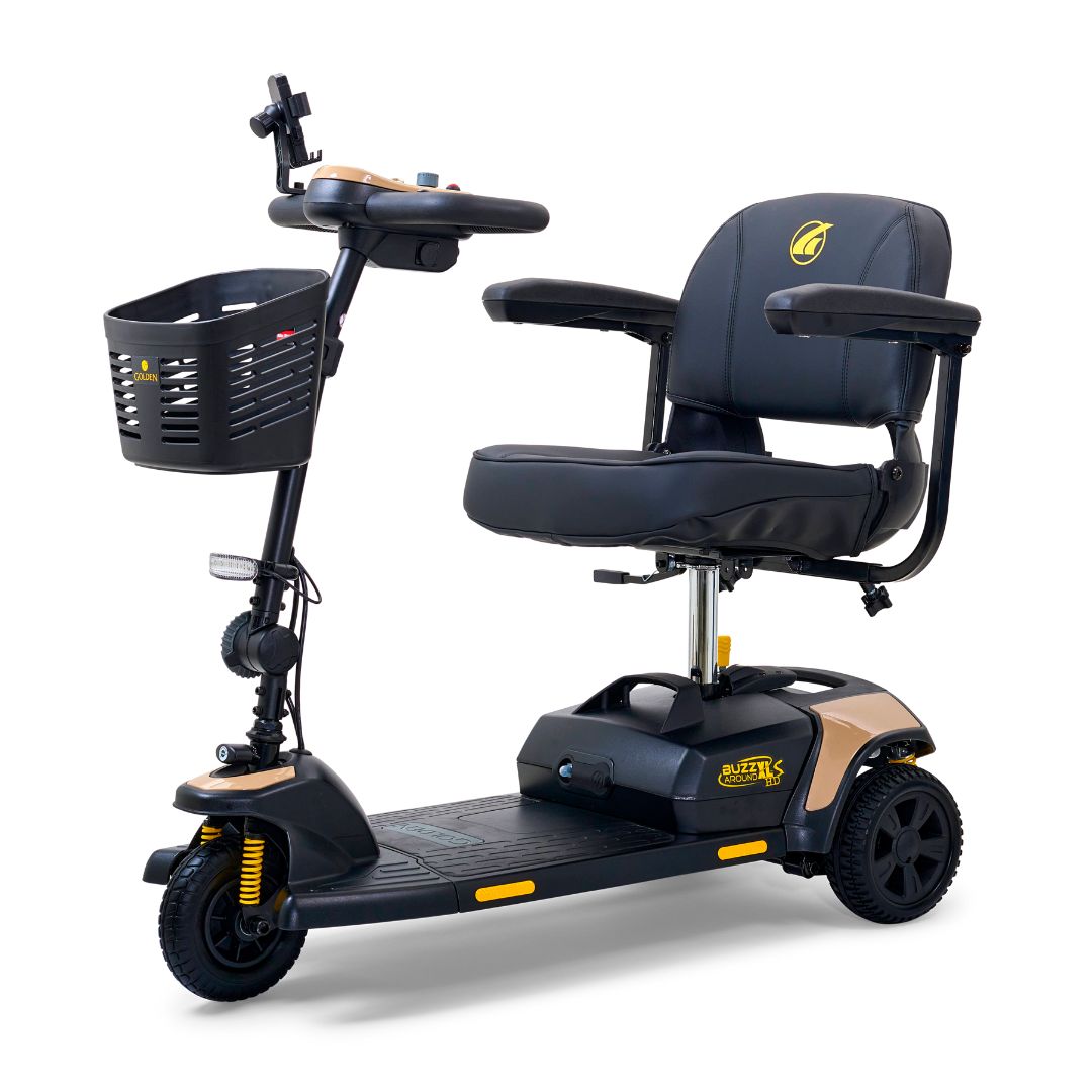 Golden Buzzaround XLS-HD 3-Wheel 3-wheel electric mobility scooter, model GB121-SHZ, travel / portable scooter sold at Electropedic Mobility Scooter Superstore in Burbank CA and Phoenix AZ