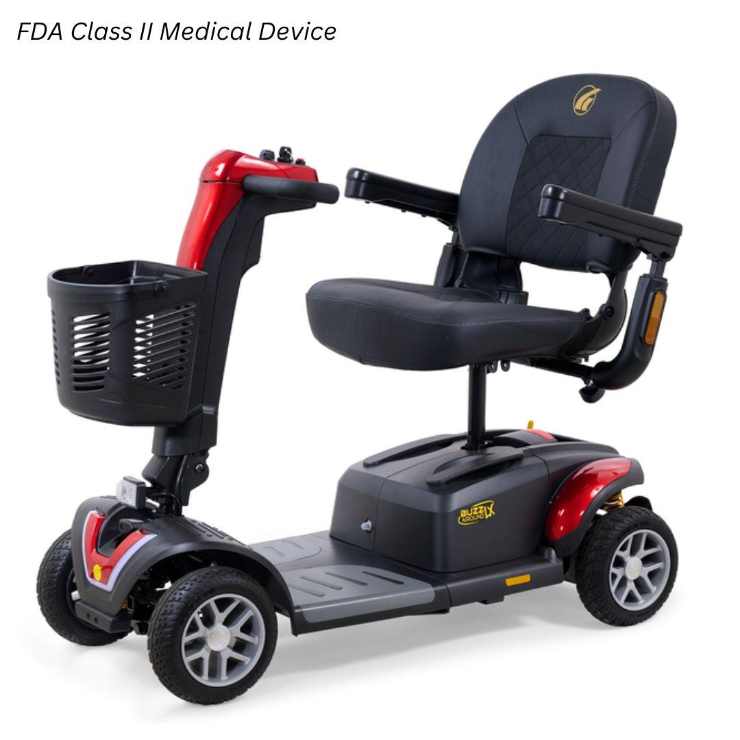 Golden Buzzaround LX 4-Wheel 4-wheel electric mobility scooter, model GB149, travel / portable scooter sold at Electropedic Mobility Scooter Superstore in Burbank CA and Phoenix AZ