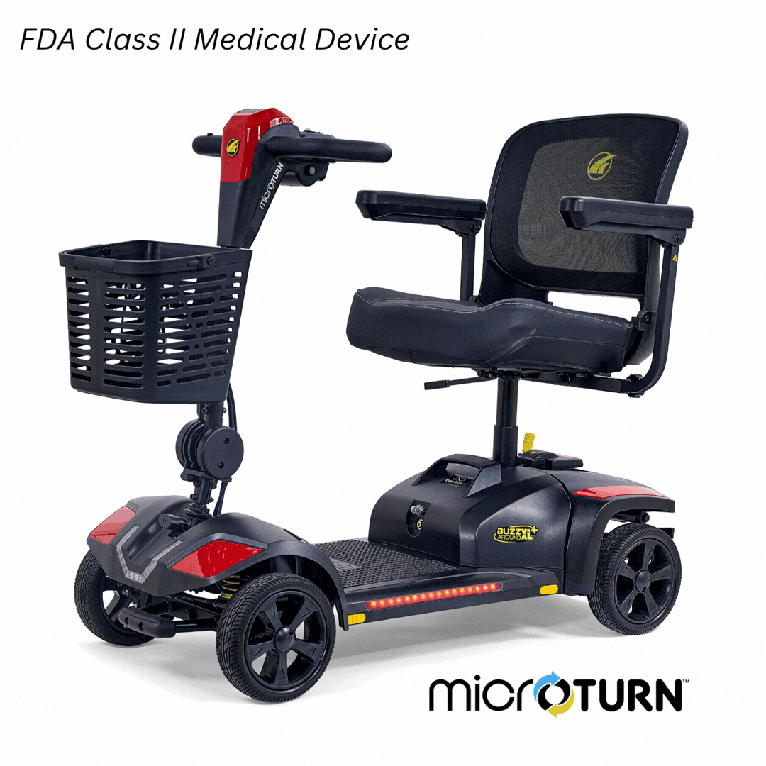 Golden Buzzaround XL+ 4-Wheel 4-wheel electric mobility scooter, model GB152-XL+, travel / portable scooter sold at Electropedic Mobility Scooter Superstore in Burbank CA and Phoenix AZ