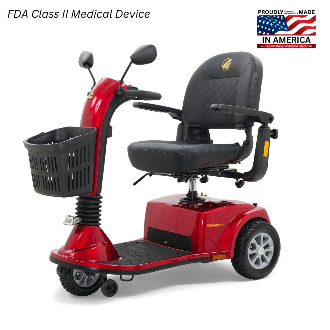 Golden Companion 3-Wheel Mid Size 3-wheel electric mobility scooter, model GC240, mid-size scooter sold at Electropedic Mobility Scooter Superstore in Burbank CA and Phoenix AZ