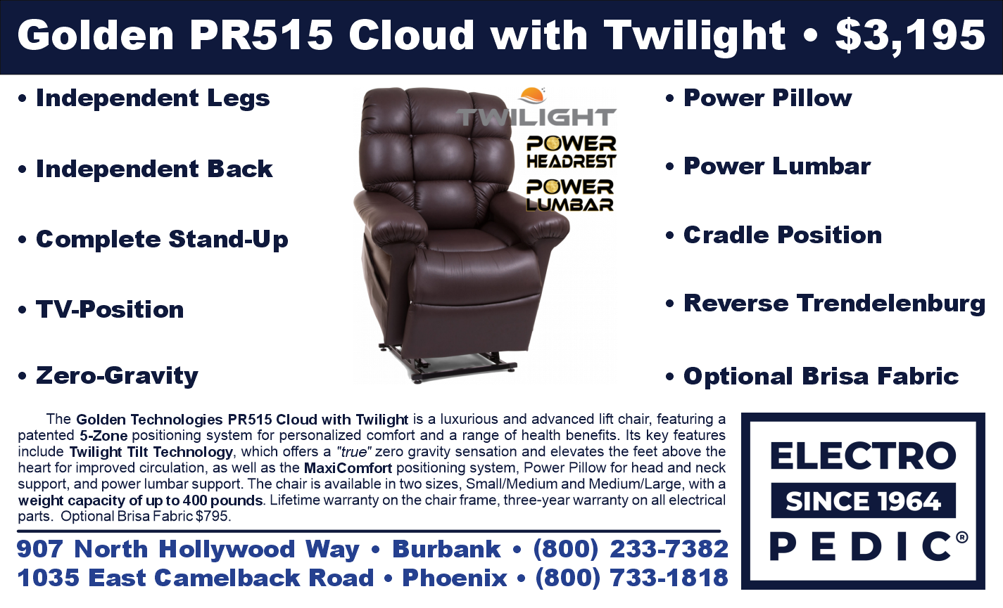PHOENIX GOLDEN TWILIGHT LIFT CHAIR RECLINER 