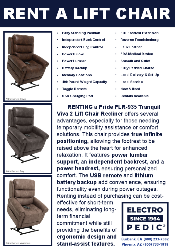 Pride Viva lift recliner chair rental